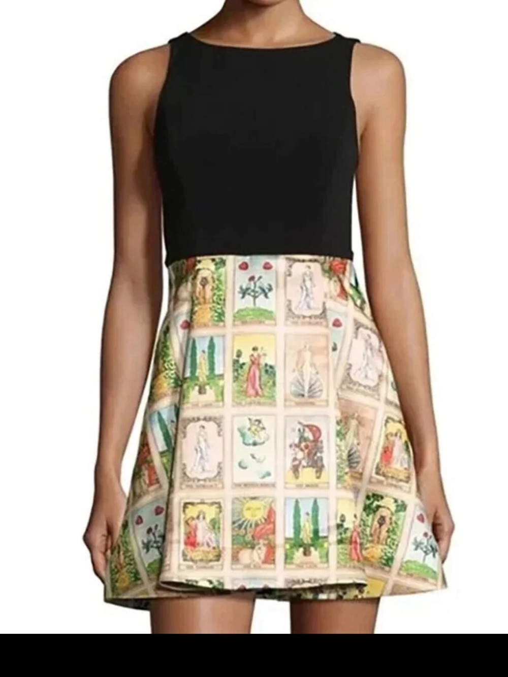 Alice + Olivia Kourtney Tarot Card Print Mini Dress Black size 4